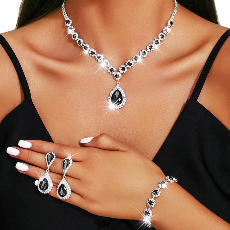 JAKAWIN Bridal Wedding Jewelry Set Rhinestone Prom Necklace Earring Set