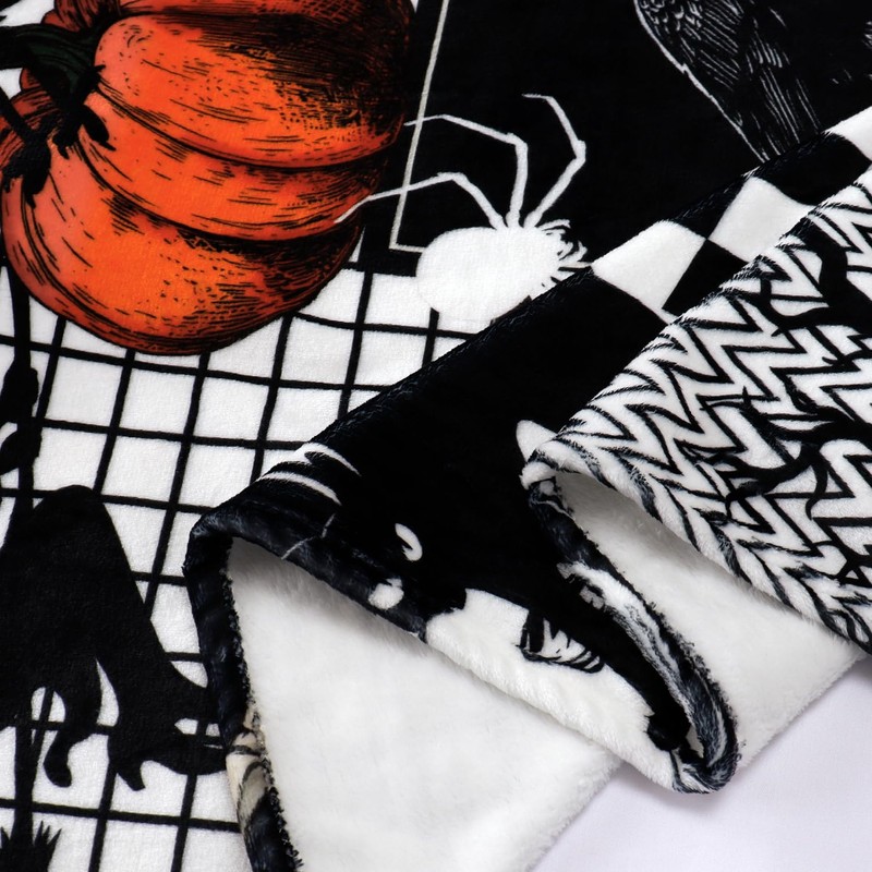 Halloween Black Gothic Throw Blanket Pumpkin Crow Festival Themed Blanket
