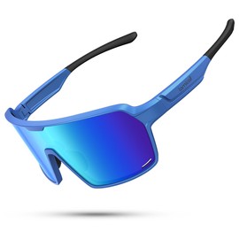 Lamicall Polarized Cycling Sunglasses for Men Women - [Memory Metal Temples] UV400 Protection Sports Glasses for Running Driving Hiking Ski with 29g Ultra-Light TR90 Frame & Adjustable Nose Pad - Blue