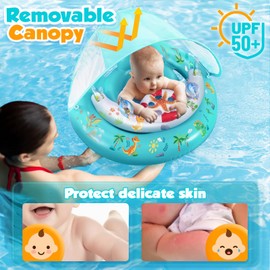 Baby Pool Float with Canopy UPF50+ Sun Protection, Inflatable Kids Pool Floats with Toy Play Console for Baby 6-36 Months, Infant Swimming Float with Adjustable Safety Seat for Boys Girls