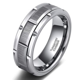 Zakk Men's Tungsten Black Gold Silver 8 mm Wide Brick Pattern Engagement Rings Wedding Rings Friendship Rings, Tungsten, No Gemstone