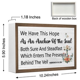 We Have This Hope Hebrews 6:19-20A Bible Verse Wooden Box Sign Desk Decor,Rustic Scripture Wood Block Plaque Sign for Christian Farmhouse Home Office Shelf Tabletop Wall Decor