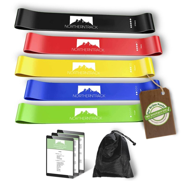 NORTHERNTRACK Resistance Bands Set of 5 – for Sports & Strength Training – Resistance Bands, Fitness Band, Gymnastics Band, Theraband – with Bag & Exercise Instructions (PDF)