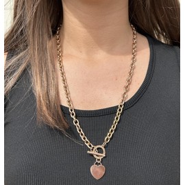 WangGao Elegent Love Stainless Steel Link Chain 17.72" Length Blank Heart Charms Necklace for Women Toggle Clasp Closure