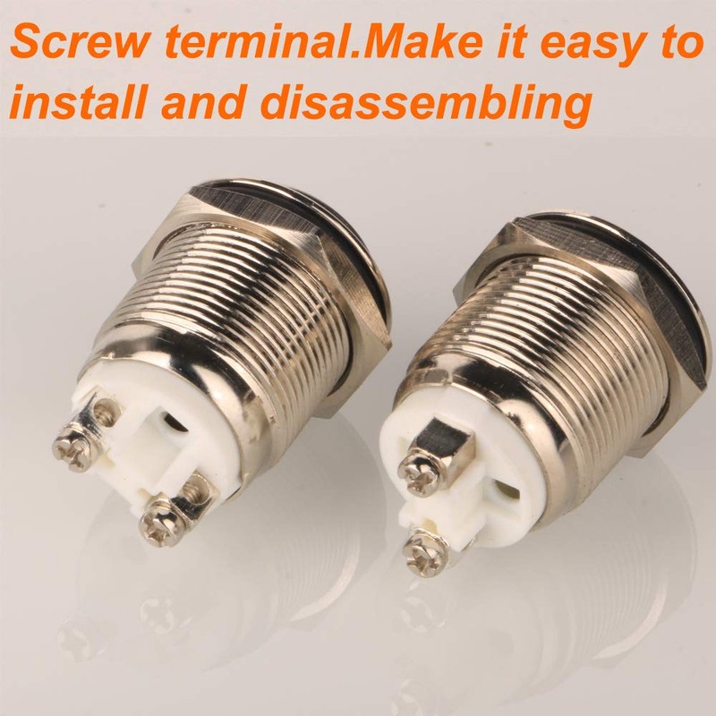 Gebildet Gebildet 2pcs 19mm 5A/12V/24V/125V/250V Verriegelung Druckschalter Schraubklemmen Edelstahl Metall