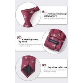 HISDERN Men's Ties Wedding Animal Pattern Handkerchief Classic Business Tie and Pocket Square Set, burgundy