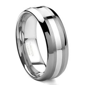 Kobelle 8MM Tungsten Carbide 14K White Gold Inlay Wedding Band Ring Sz 12.0