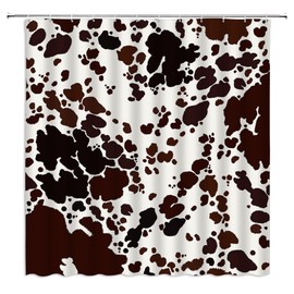GCTNBJL Cowhide Shower Curtain Brown Black Milk Cow Skin Print Farmhouse Animal Luxury Vintage Western Rustic Retro Bathroom Home Curtain with Hooks,70x70 Inch