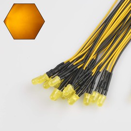 EDGELEC 50pcs 12 Volt 5mm Yellow LED Lights Emitting Diodes, Pre Wired 7.9 Inch DC 12V LED Light Diffused Colored Lens Small LED Lamps