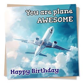 Beautiful Happy Birthday Card For Airplane Or Travel Lover - Plane Awesome, Sky, Aeroplane - For Men, Women, Man, Woman, Friend, Bestie, Relative, Family, Husband, Boyfriend, Dad, Son