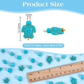 PH PandaHall Pack of 60 Synthetic Turquoise Pendants 10 Styles Boho Starfish Cross Jewellery Pendant Ocean Style Pendant Turquoise Beads Gemstone Beads Gemstone Pendant for Necklaces Jewellery Crafts