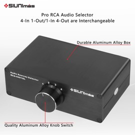 SIUNIMAS 4-in 1-Out Pro RCA Passive Audio Switching Box 4 Channels Audio Converter Passive Audio Selector Switch Box 1-in 4-Out (R0401-RCA)
