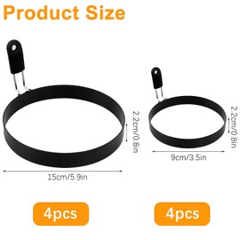 Egg Rings Fried Egg Mold 4 Pcs Large 6" Pancake Mold and 4 Pcs 3.5" Stainless Steel Nonstick Egg Ring for Frying Eggs Muffins Sandwiches