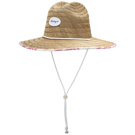 Hurley Women's Straw Hats - Real Straw Hat with Medium Brim and Adjustable Chin Strap - Island Beach Sun Hats for Women, Size One Size, Melon