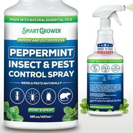 All Natural Peppermint Oil Insect & Pest Control Spray Repels Mice, Spiders, Ants, for Home, Indoor, Outdoor, Garden Maximum Strength Smart Grower Ready to Use 16 FL OZ