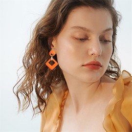 80s Retro Neon Earrings Fashion Acrylic Rectangle Earrings Acrylic Square/Oval/Hoop Statement Drop Earrings for Women Bohemian Summer Jewelry (Orange Square)