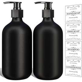 2 count Clear Dish Soap Dispenser for Kitchen with Rust Proof Pump (16 Oz),  Hand Soap Dispenser for Bathroom, Plastic Liquid Soap and Lotion Dispenser/Bottles Set,  Labels - Color: Black Pump