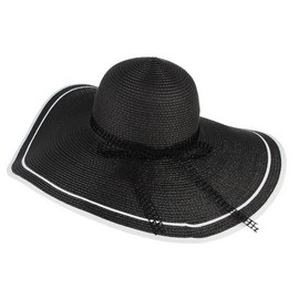 Women Strips Bowknot Wide Brim Sun Straw Hat Oversized Sun Visor Hats Summer Beach Hat Cap Floppy Foldable Roll Up Summer Hat(Black)
