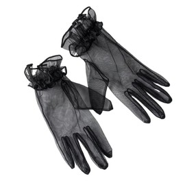 PTNKUIIY Wedding Bridal Gloves, Tulle Short Vintage Evening Gloves, Opera Party Gloves, Summer Sun Protection, Transparent Mesh Gloves, Women's Fancy Dress Costume Accessories, black, M