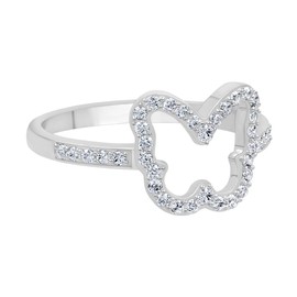 GOURIK White Gold Plated Butterfly Shape Simulated Diamond Ring Size 7 for Women - Comfort Fit Non-Tarnishing Sturdy Dainty Ring - Light Weight Statement Wedding Jewelry Gifts for Her, White Gold