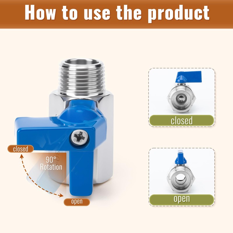 2 Pack 1/2" Mini Ball Valve, 304 Stainless Steel Valve