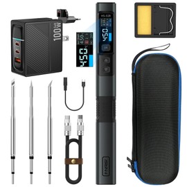 Portable Soldering Iron Kit, HS-02B 100W Fast Heating, 2s, 212-842℉, Preset Temperature in 3 Groups, 3 Soldering Tips, Intelligent Digital Tool with Pen for Repairs