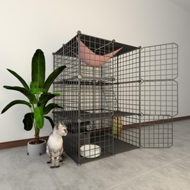 Indoor Cat Cage Enclosure DIY,Cat Playpen Catio Thick Metal Wire Kennels for 1-3 Cats Kitten Cage Detachable Patio Cat Crate （Only Cage）