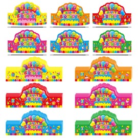 Birthday Crowns for Kids, 30 Pack Assorted Designs Paper Crowns, Classroom Birthday Hats, VBS Party Decor Adjustable Elastic Band, Reusable, Ages 15-28 inches, Multiple Colors