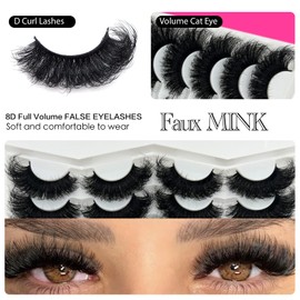 etokdos Fluffy Lashes Mink 25 mm Dramatic Lashes Strip Cat Eye Faux Mink D Curl Big Long Eyelashes Volume False Eyelashes Pack