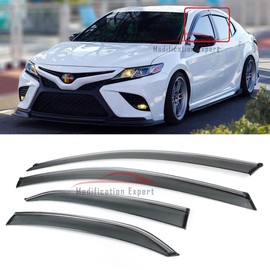 S.H. Fits for 2018-2022 8th Gen Toyota Camry 4 Door Sedan Luxury Chrome Trim Smoke Tinted Window Visors Rain Guards Deflector, Black