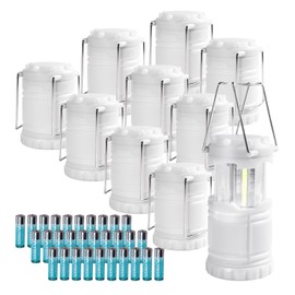 KUNHE LED 10 Pack Glow-in-The-Dark Camping Lanterns Battery Powered (Includes 30 AA Alkaline Batteries) 350 Lumens IPX4 Water Resistant Lanterns for Power Outages Emergency Hurricane Storms
