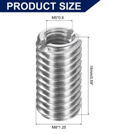 sourcing map 30Pcs Threaded Insert, Stainless Steel M5-0.8 Female to M8-1.25 Male Repair Nut 15mm Long Thread Adapters Sleeve Reducing Nut Thread Repair Screw for Hardwoods Softwoods