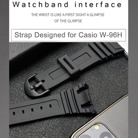 Lijinlan Watch Replacement Watch Band for Casio W-96H, Flexible Black Resin Strap fit W96 W-96H W96H W-96H-1AV W-96H-3A 2A/4A W-96H-9AV Sport Watch Adjustable Breathable Wristband (Black)