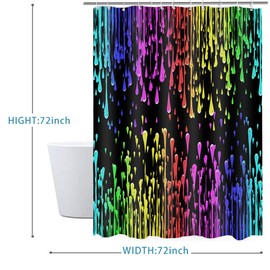 Gdmoon Splatter Shower Curtain Neon Ink Splash Fun Colorful Paint Splatter Rainbow Colorful Art Abstract Black Background Fabric for Bathroom Decor Accessories Bathtub Curtain 72X72In YLZFGD923