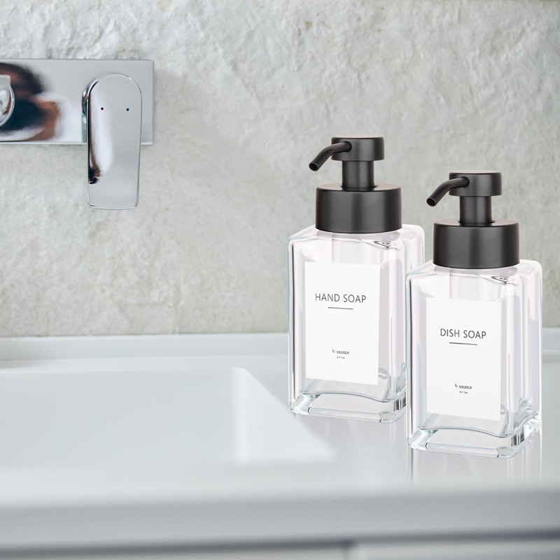 Foaming Soap Dispenser with Stainless Steel Pump, 12oz Refillable Glass