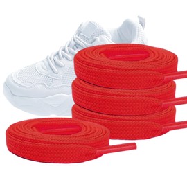 WALWAL 45" Flat Athletic Shoe Laces for Sneakers, Skate Shoes, Boots, Sport and Casual Wear 4 Pair Pack High Durability Stylish(Red)