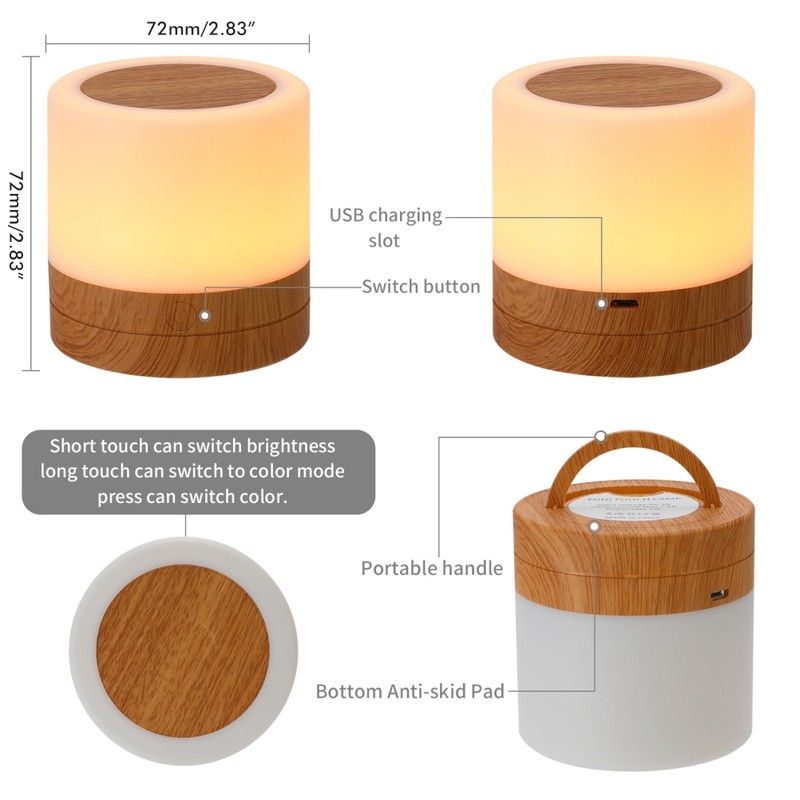 Wooden Bedside Table Lamp LED Colorful Wood Grain Night Light