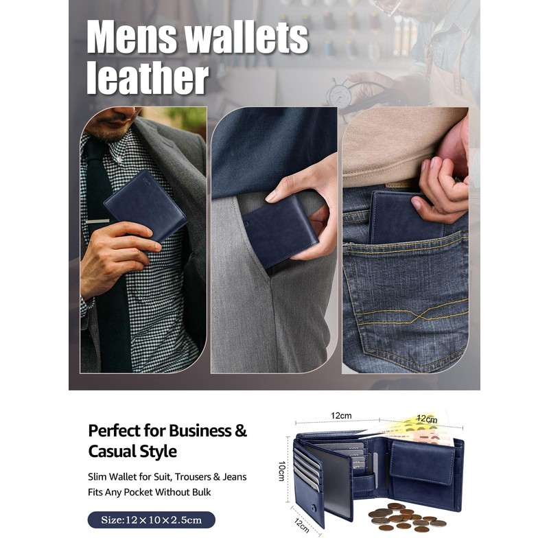GSG SINCE 1998 Mens Leather Wallet with Coin Pocket, RFID