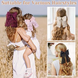 Womens Bow Hair Clips with Lace,4Pcs Lace Bows for Hair Bows for Women and Girls Hair Accessories for Wedding Birthday Valentine’s Day