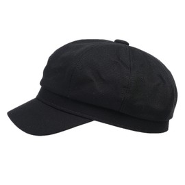 B-HOT Womens Newsboy 8 Panel Cabbie Painter Baker Boy Flat Cap for Men Ladies Cotton Peaked Visor Beret Hat A:Black