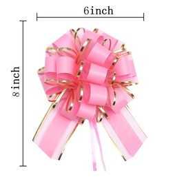 10pcs 6 Inch Large Big Pull Bow with Gold Edge, Car Gift Wrapping Bows Ribbon for Gift Wrapping, Wedding Cars, Baskets,Christmas Wrapping, Party Decorations (Pink)