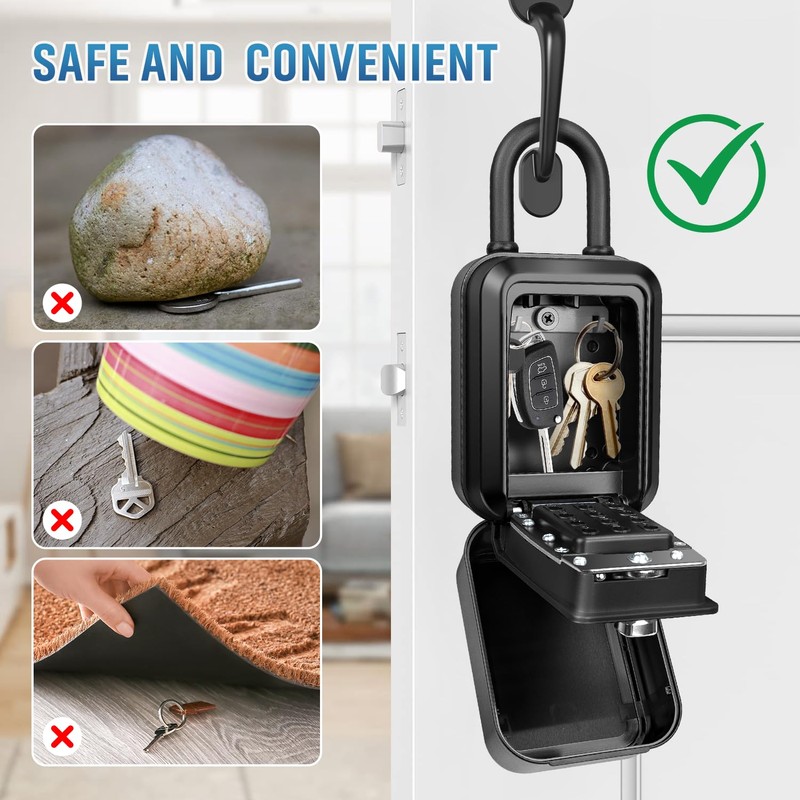 TEUEN Portable Key Lock Box, Waterproof Sturdy Lock Box for