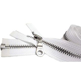 YKK 20 inches #5 Separating - Jacket Zipper Aluminum Finished (Custom Length) Medium Weight with Fancy Donut Pull Slider Color White (Made in USA)