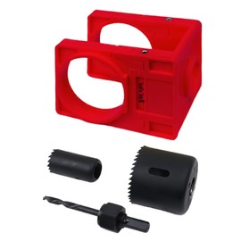 Door Lock Installation Kit - Door Lock Jig, Suitable for Doors with Thickness of 35mm-44mm, Adjustable Wooden Door Lock Fitting Tool Set with Carbon Steel Door Lock Hole Saw Cutter, Red