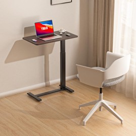 Adjustable Height Side Table, Hospital Table Over Bed for Home Use Swivel, Overbed Bedside Table with Wheels, Pneumatic Moveable Bed Desk, Hospital Table with Wheels, Moveable Rolling Computer Table