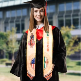 Ulikuwa Class of 2025 Mexican Graduation Sash, Mexico American Flag Our Lady of Guadalupe Print V Shape Graduation Stole for High School & College Graduates Graduation Gifts