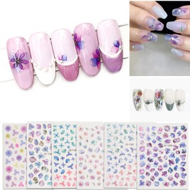 Chisafly Nail Stickers, Flowers, Hydrangea, Petals, Flower Nail Stickers, Colorful, Rainy Season, Summer Flowers, Set of 6