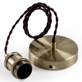 COZZY COZZY Vintage Ceiling Pendant Light Fitting, Brown Twisted Braided Flex,E27 Lamp Holder Suspended Pendant Light Fitting Kit-Antique Brass
