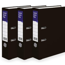 A4 Lever Arch Files for Paperwork, Metal Thumb Ring, Archive Document Folder | Large Ring Binders for Office, School & Home Filing (Black, Pack of 3)