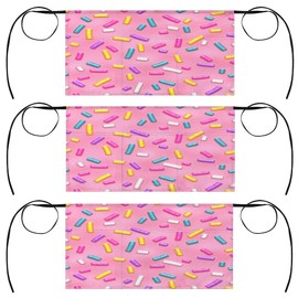 Tavisto Pink Doughnut Candy 3 Pack Server Aprons for Women with 3 Pockets Funny Oil-proof Server Apron Cute Waist Half Short Apron with Extra Long Straps for Kitchen Restaurant Server